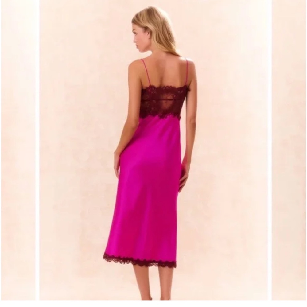 LoveShackFancy Fuchsia and Black Lace Slip Dress - Picture 2 of 6
